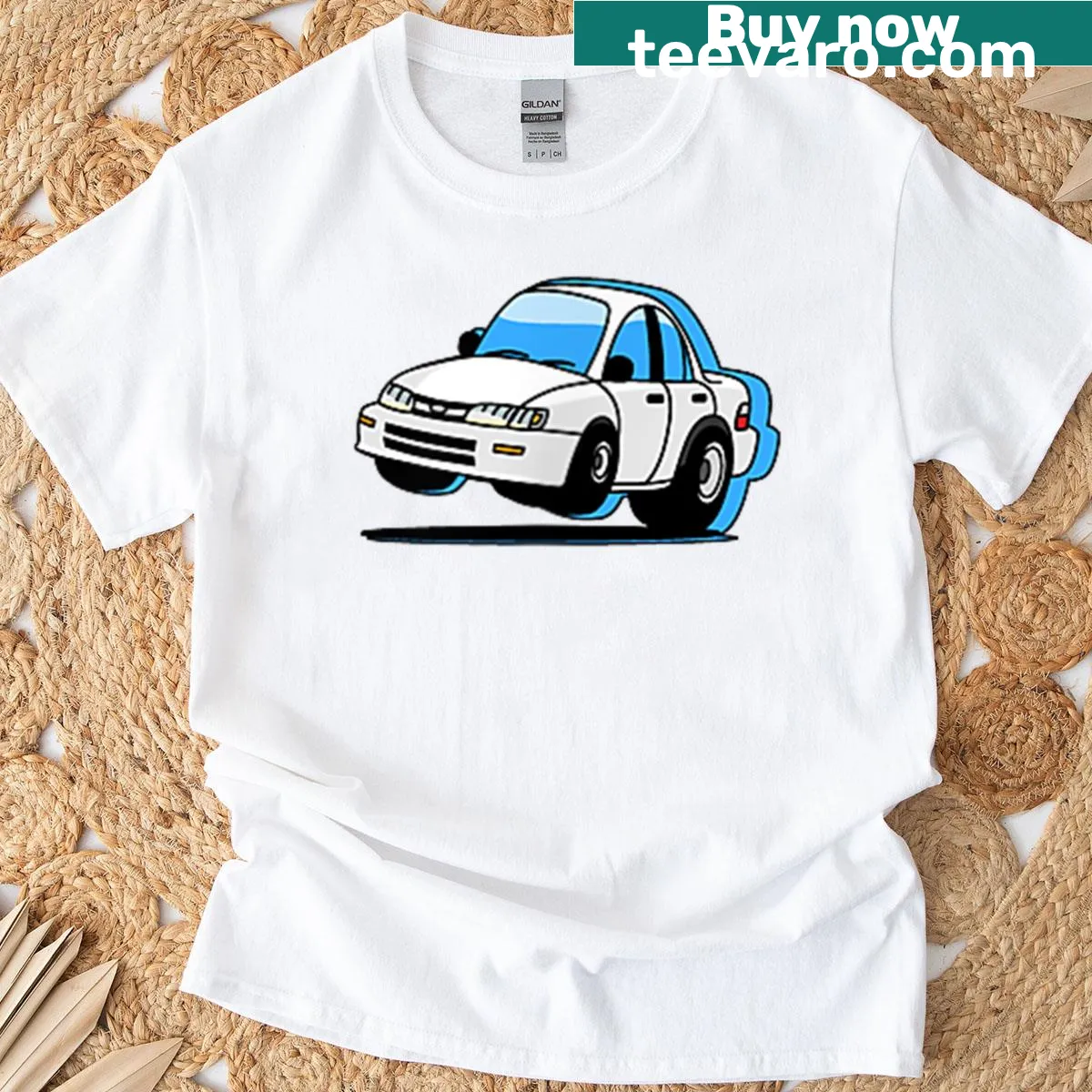 Cartoon vintage racecar illustration on a T-shirt — on a men's t-shirt