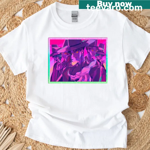 Illustrated T-shirt featuring a male idol group design