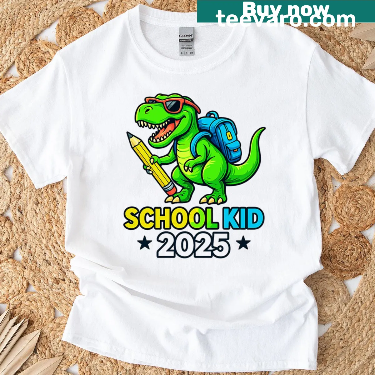 Dinosaur-themed T-shirt with playful illustrations for kids — on a men's t-shirt