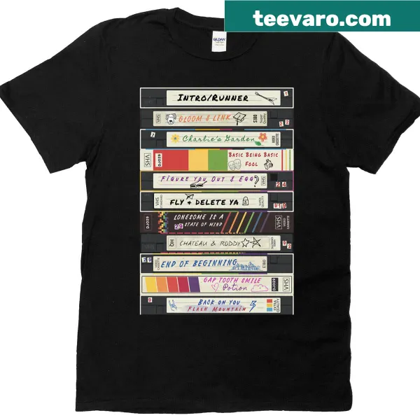 VHS-inspired t-shirt design with concert setlist typography