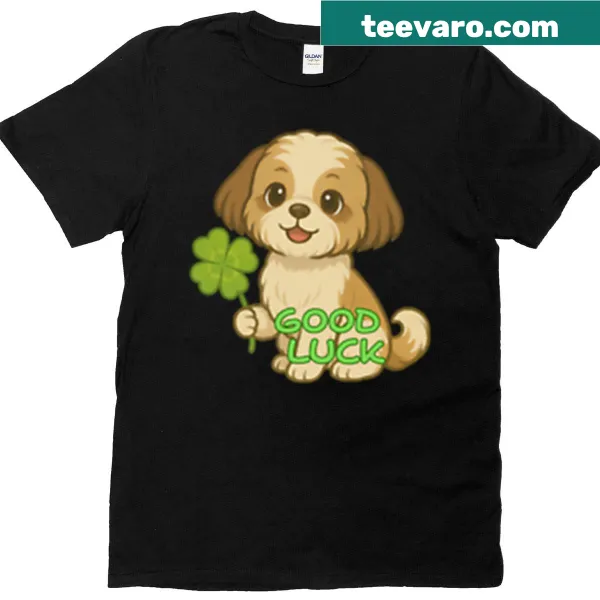 Cute Shih Tzu and clover illustration T-shirt