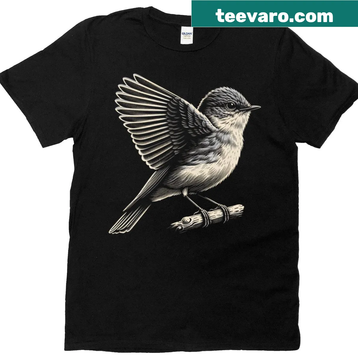 Kids T-shirt featuring a cute illustration of a Dusky Flycatcher bird — on a men's t-shirt