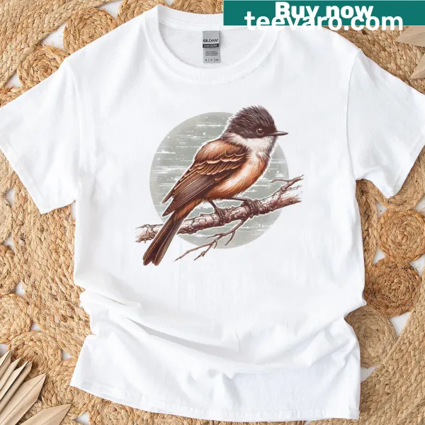 Illustrated Dusky Flycatcher T-shirt featuring a charming bird graphic