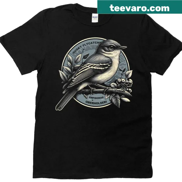 Children's T-shirt with an illustration of a Dusky Flycatcher bird