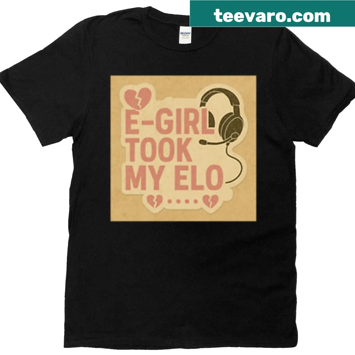 E-girl themed T-shirt with heartbreak quote in bold typography — on a men's t-shirt