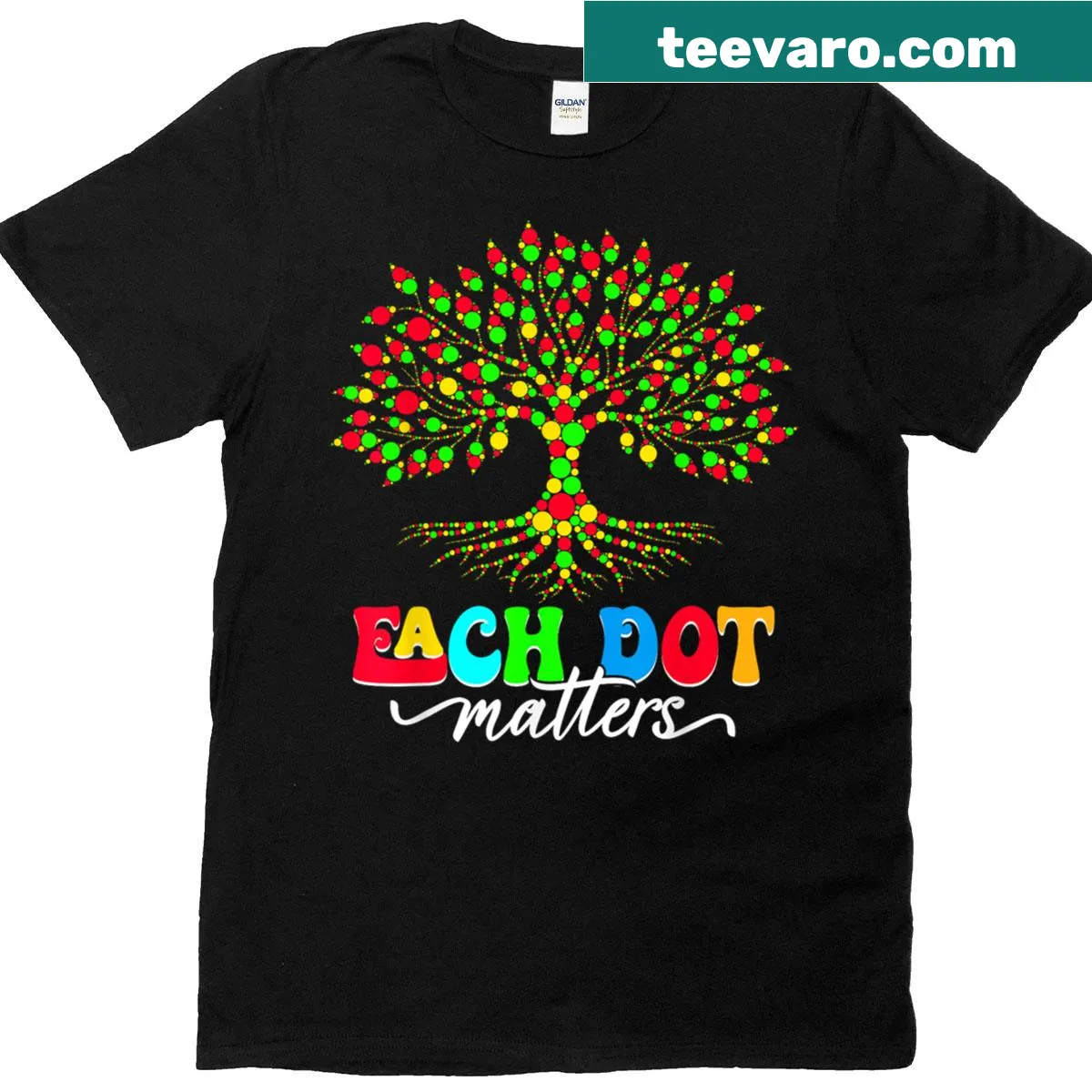 Polka dots tree design celebrating Happy Dot Day for kids — on a men's t-shirt