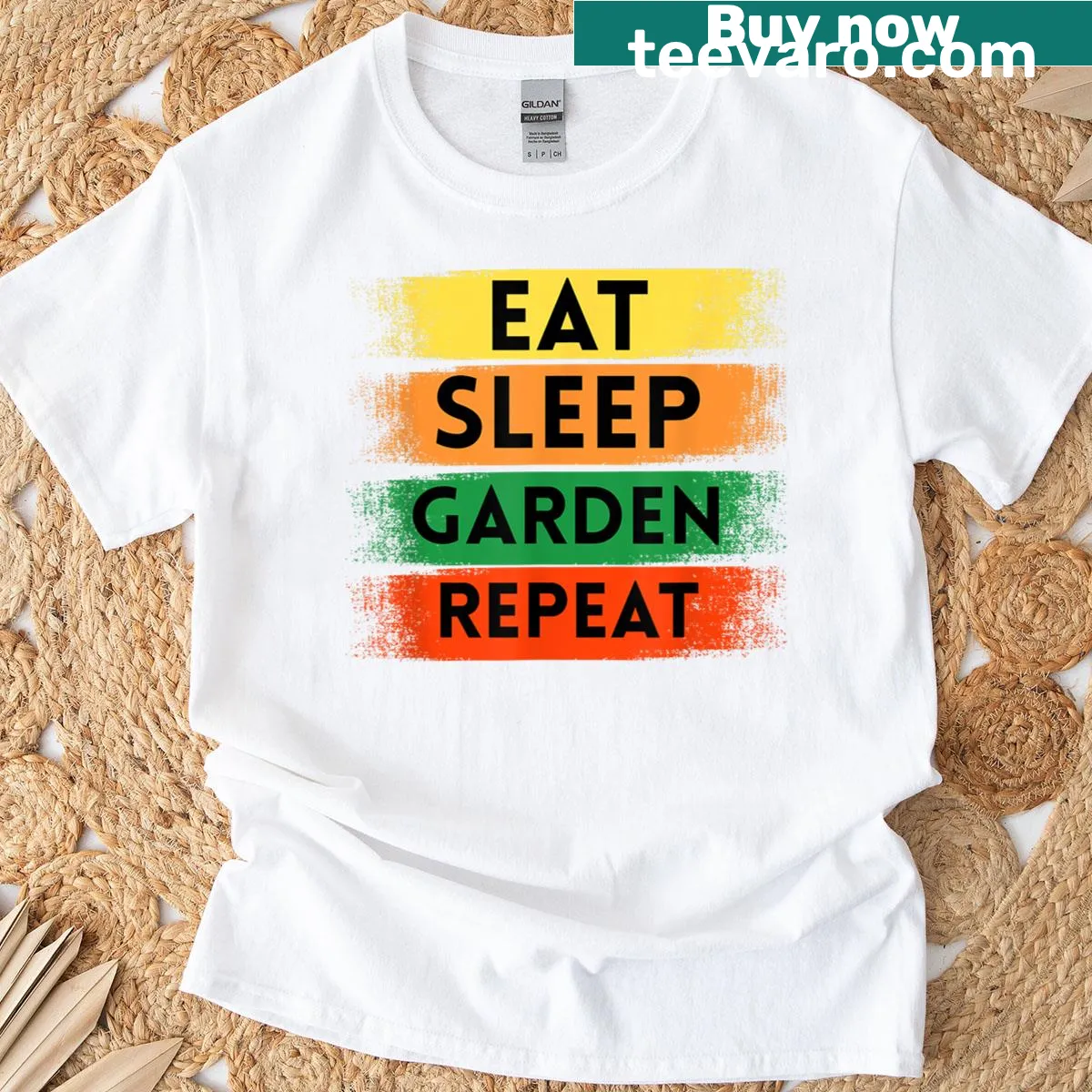 Funny gardening gamer T-shirt with Eat Sleep Grow A Garden Repeat text — on a men's t-shirt