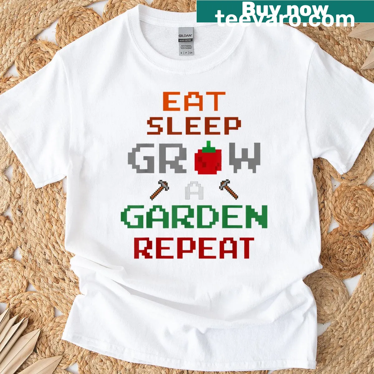 Funny gamer gardening T-shirt with Eat Sleep Grow A Garden Repeat text — on a men's t-shirt