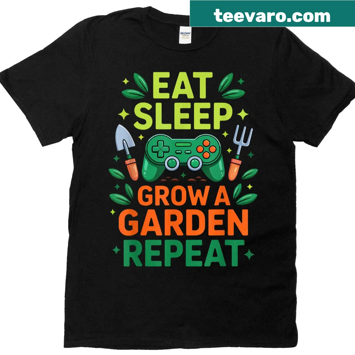 Kids T-shirt featuring 'Eat Sleep Grow A Garden Repeat' for gamer gardeners — on a men's t-shirt