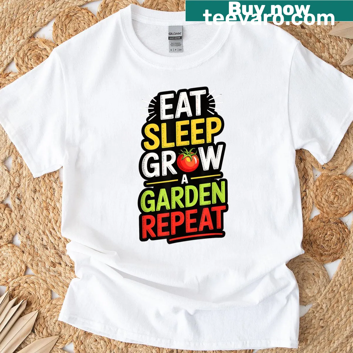 Gardening routine themed t-shirt with text design — on a men's t-shirt