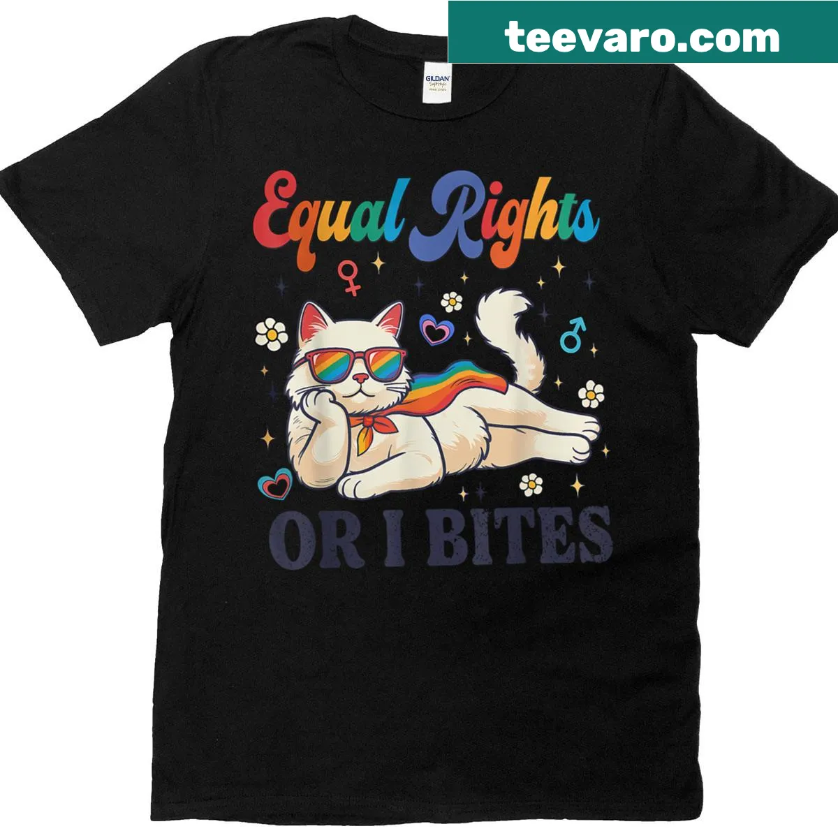 Funny cat-themed slogan shirt about equality and rights — on a men's t-shirt