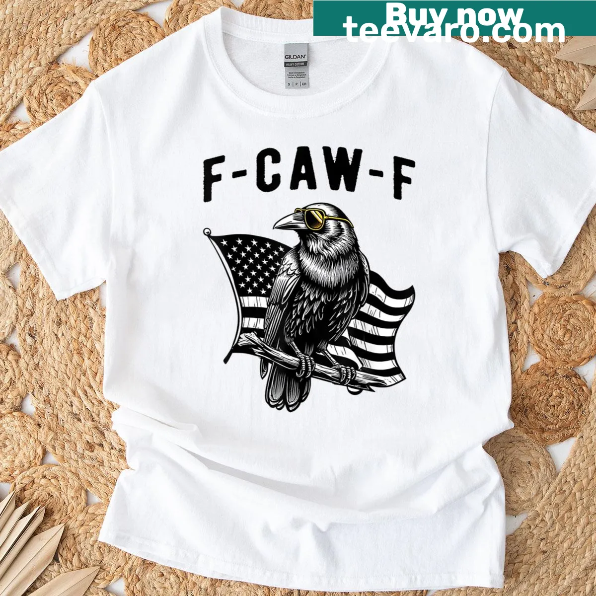 T-shirt featuring the phrase 'F-caw-f' with humorous crow graphics — on a men's t-shirt