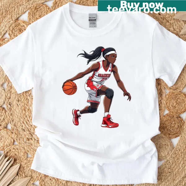 Illustrative T-shirt of a female basketball player representing Team USA.