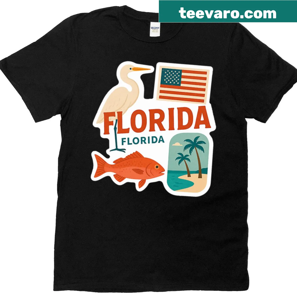 Florida-themed travel sticker art T-shirt for travel lovers — on a men's t-shirt