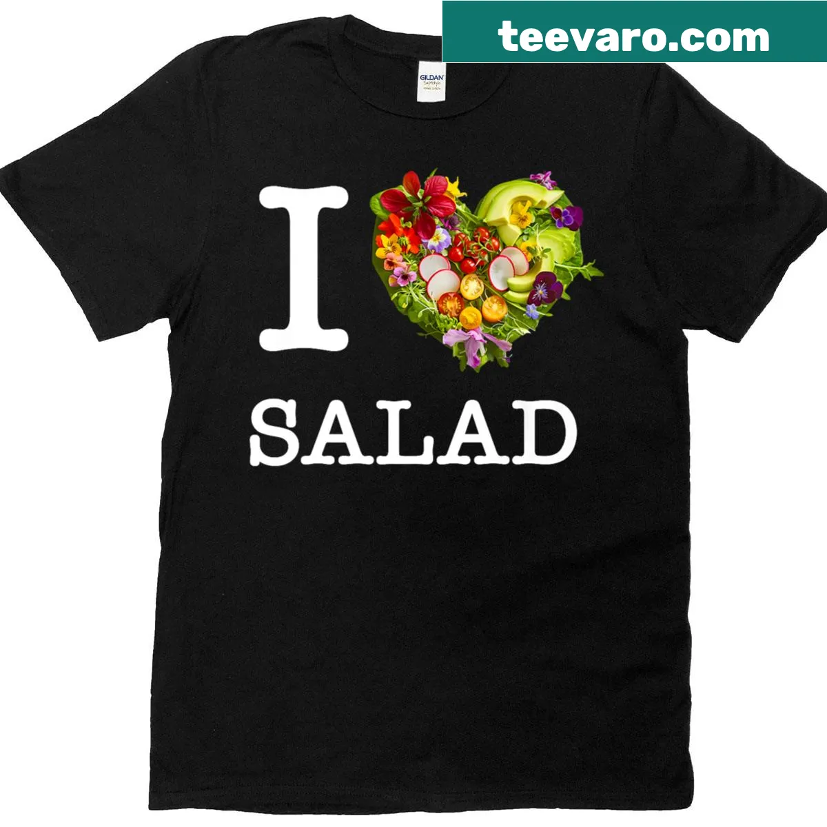 White text proclaiming love for salad on a t-shirt. — on a men's t-shirt