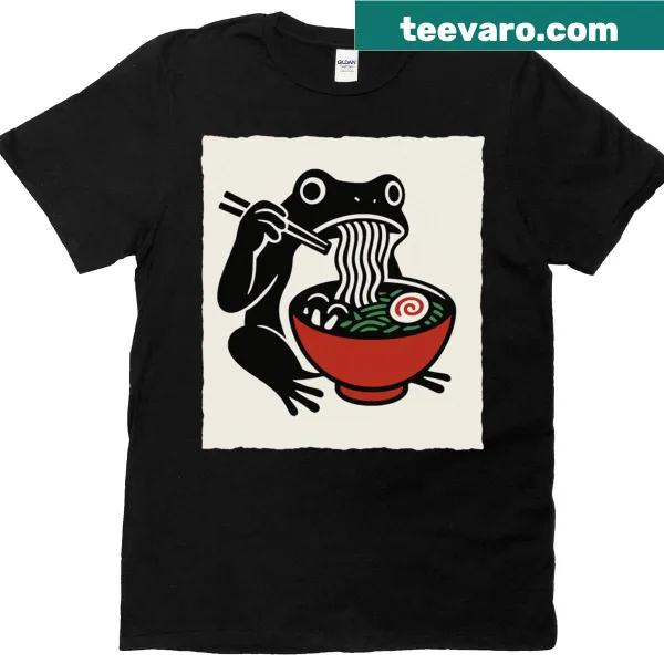 Funny frog ramen design on T-shirt for anime fans