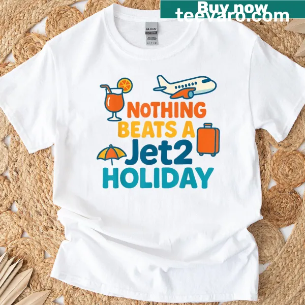 Funny vacation-themed Jet2 illustration on a shirt