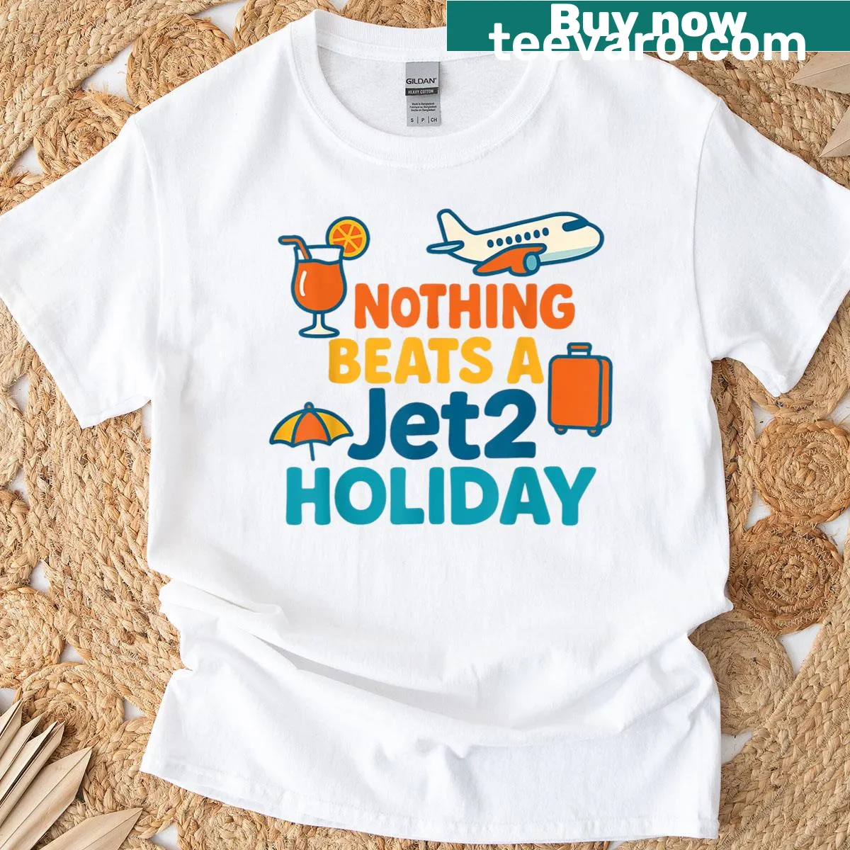 Funny vacation-themed Jet2 illustration on a shirt — on a men's t-shirt