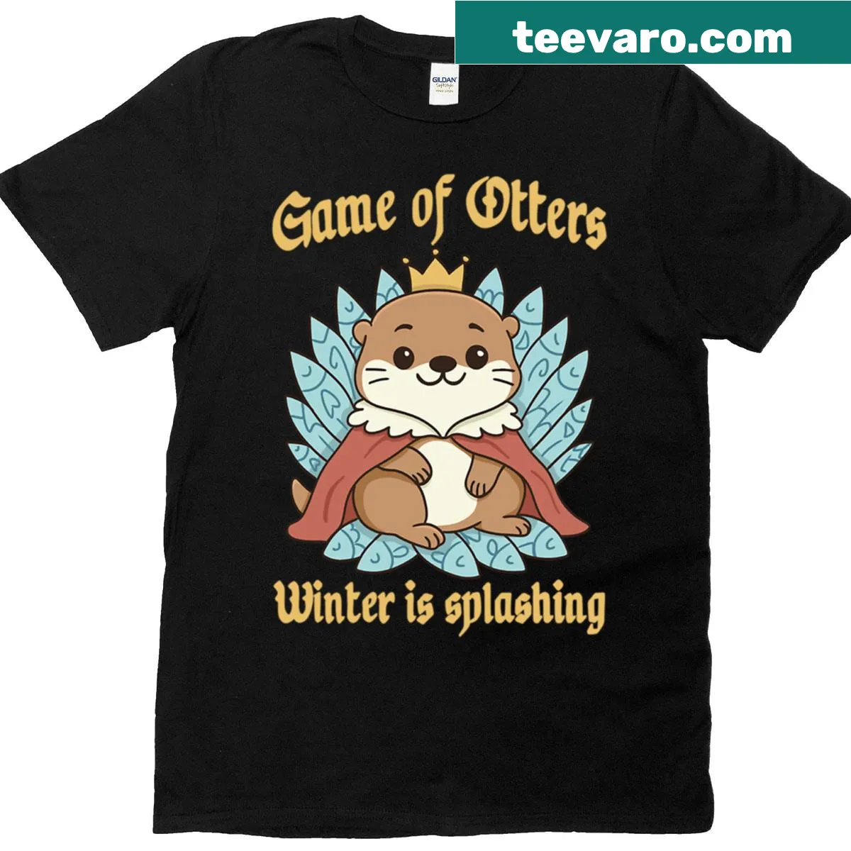 Playful otter illustration on a t-shirt, showcasing their fun nature. — on a men's t-shirt