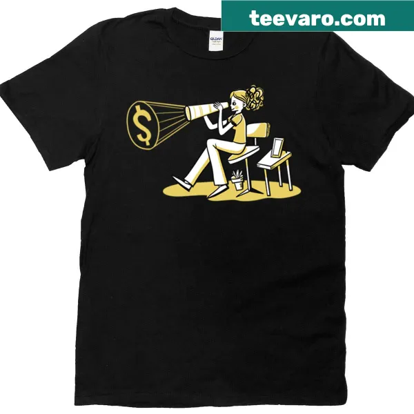 Playful t-shirt featuring a girl seeking money, embracing humor around finances.