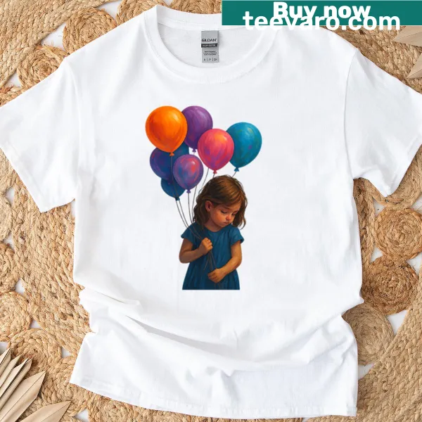 Surreal illustration of a girl with balloons on a T-shirt