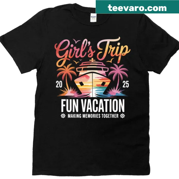 Typography design celebrating a girls trip in 2025, printed on a t-shirt.