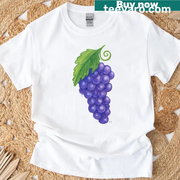 T-shirt with a cute colored pencil illustration of grapes