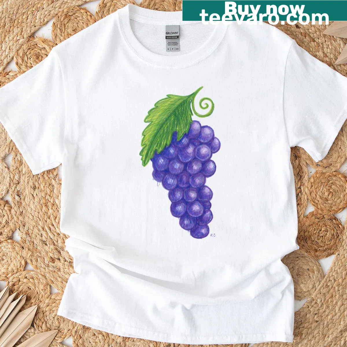 T-shirt with a cute colored pencil illustration of grapes — on a men's t-shirt