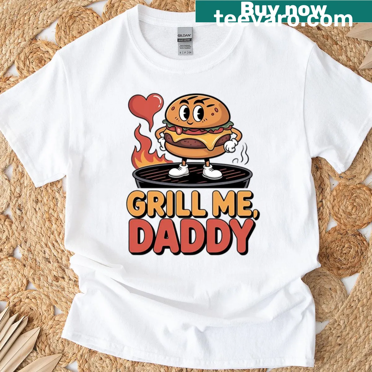 Funny t-shirt with the phrase 'Grill Me Daddy' for BBQ lovers — on a men's t-shirt