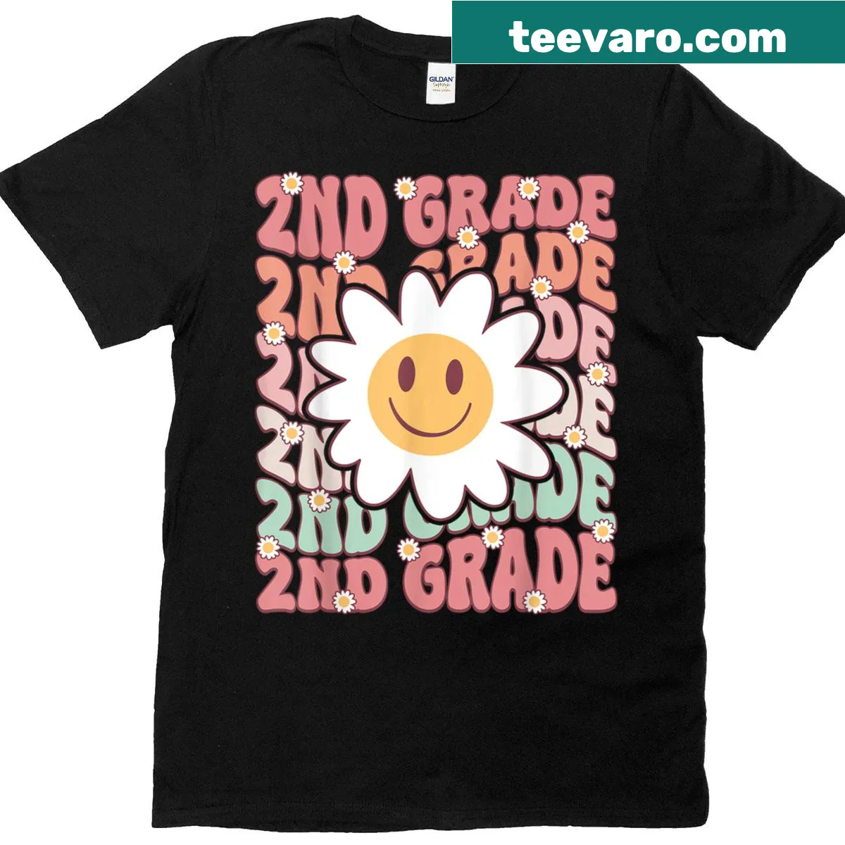 Playful t-shirt with 'Groovy 2nd Grade' text for kids — on a men's t-shirt