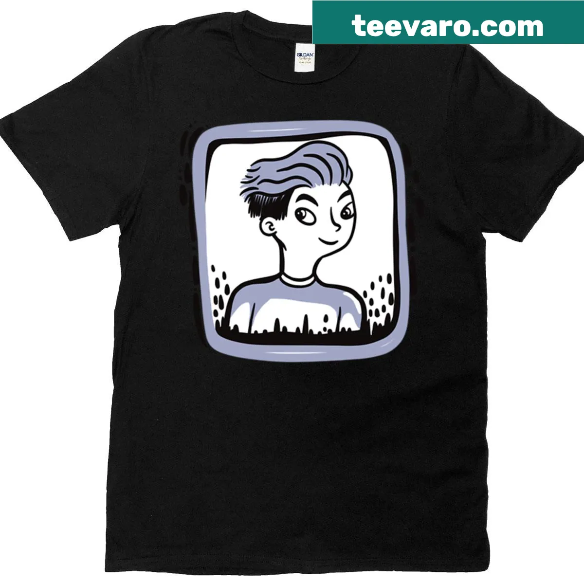 Cartoon graphic of a man with a cool hairstyle on a t-shirt — on a men's t-shirt