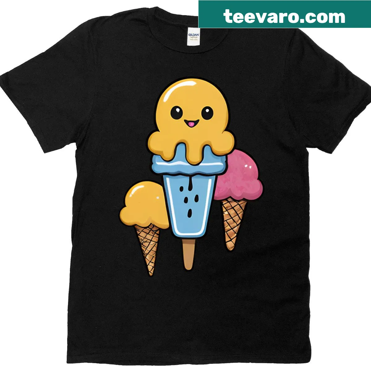 Kawaii ice cream trio graphic on a fun t-shirt for kids. — on a men's t-shirt