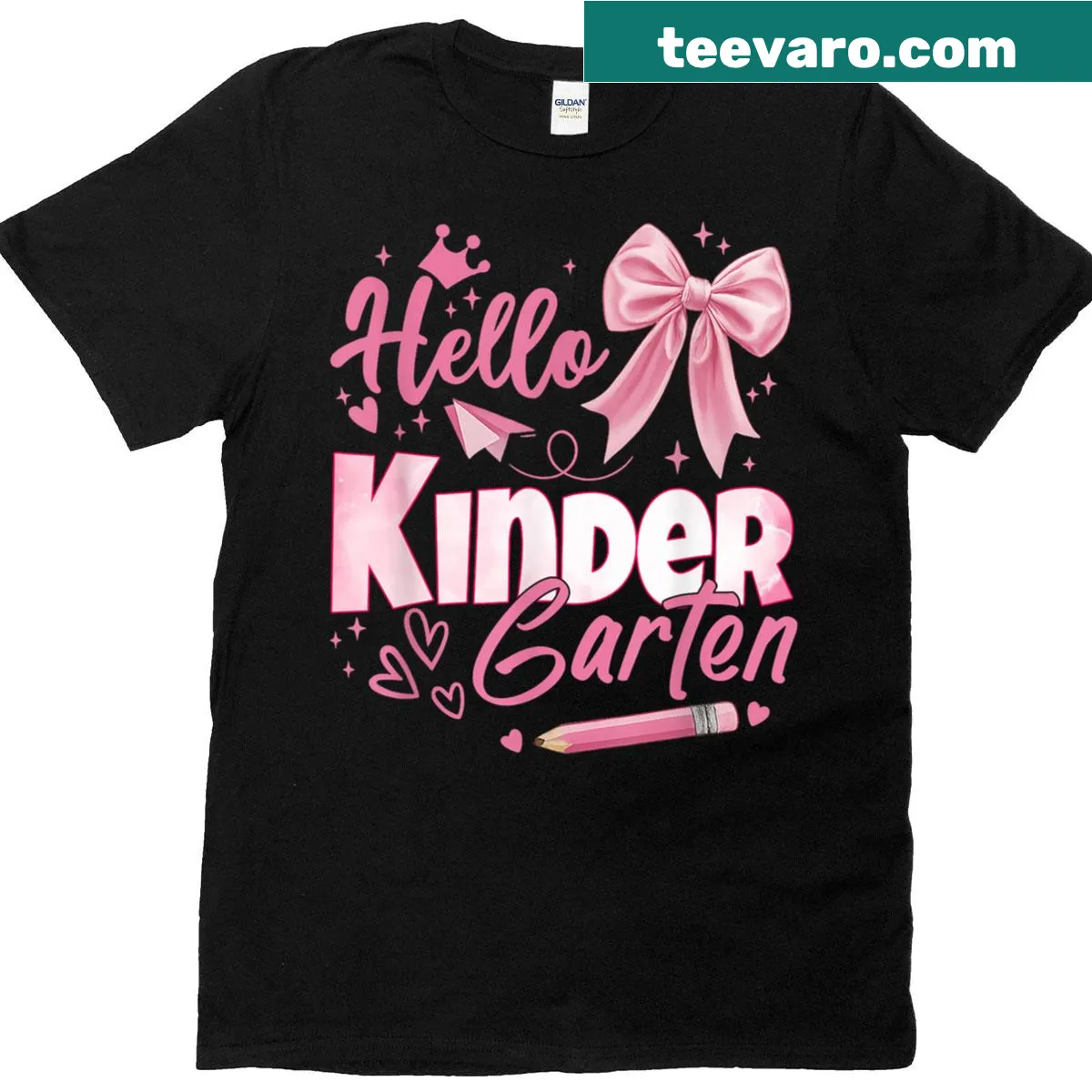 Charming 'Hello Kindergarten' graphic on a teacher t-shirt. — on a men's t-shirt