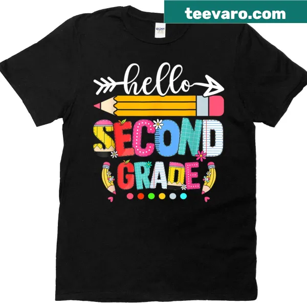 Playful ‘Hello Second Grade’ graphic t-shirt for teachers