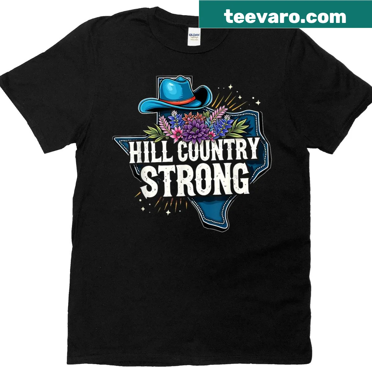 Texas pride 'Hill Country Strong' graphic on a t-shirt. — on a men's t-shirt