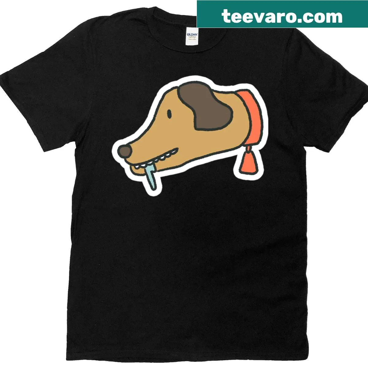 Playful hungry dog graphic on a t-shirt — on a men's t-shirt