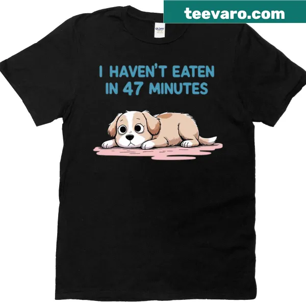Cute cartoon of a hungry puppy on a T-shirt