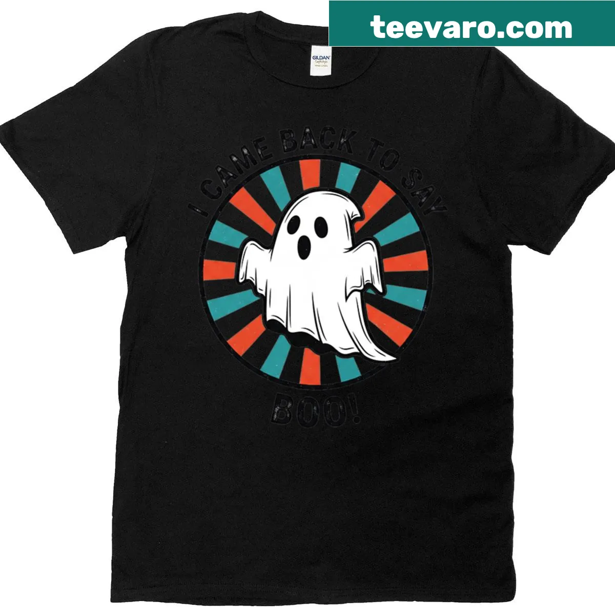 T-shirt featuring the phrase 'I Came Back To Say Boo' with a friendly ghost graphic. — on a men's t-shirt