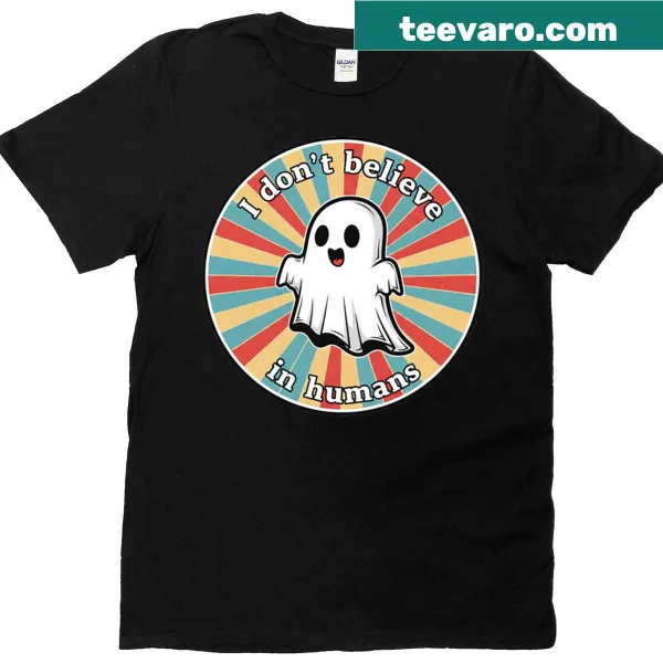 Ghost-themed T-shirt with text declaring disbelief in humans