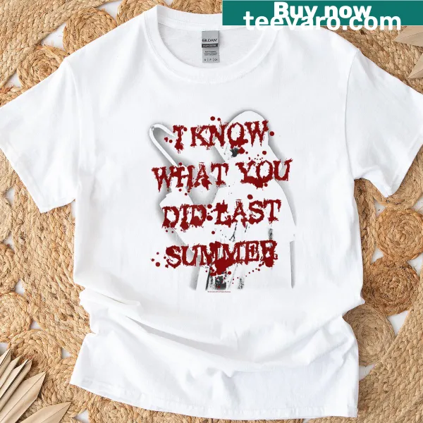 Retro horror T-shirt with a bloody hook design and vintage style