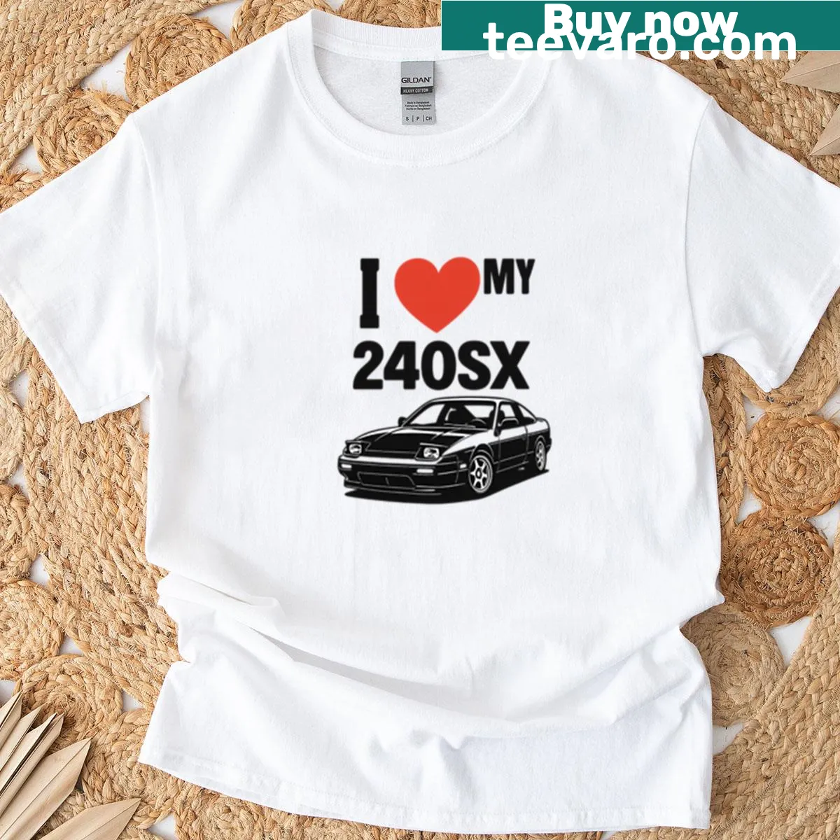 Bold text design proclaiming love for Nissan 240sx. — on a men's t-shirt