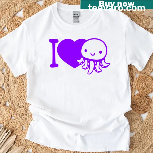Cute T-shirt with happy octopus and heart symbols design