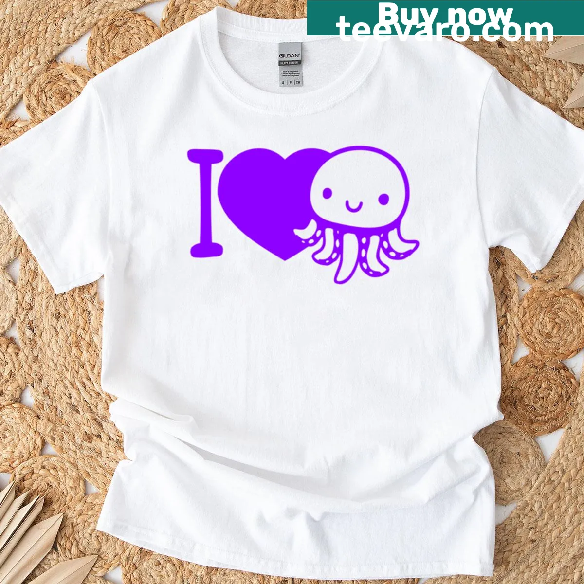 Cute T-shirt with happy octopus and heart symbols design — on a men's t-shirt