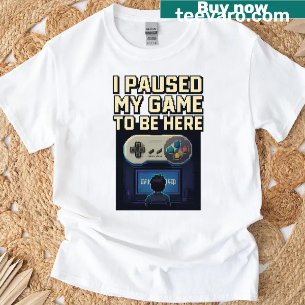 Retro pixel design tee with gamer-themed text