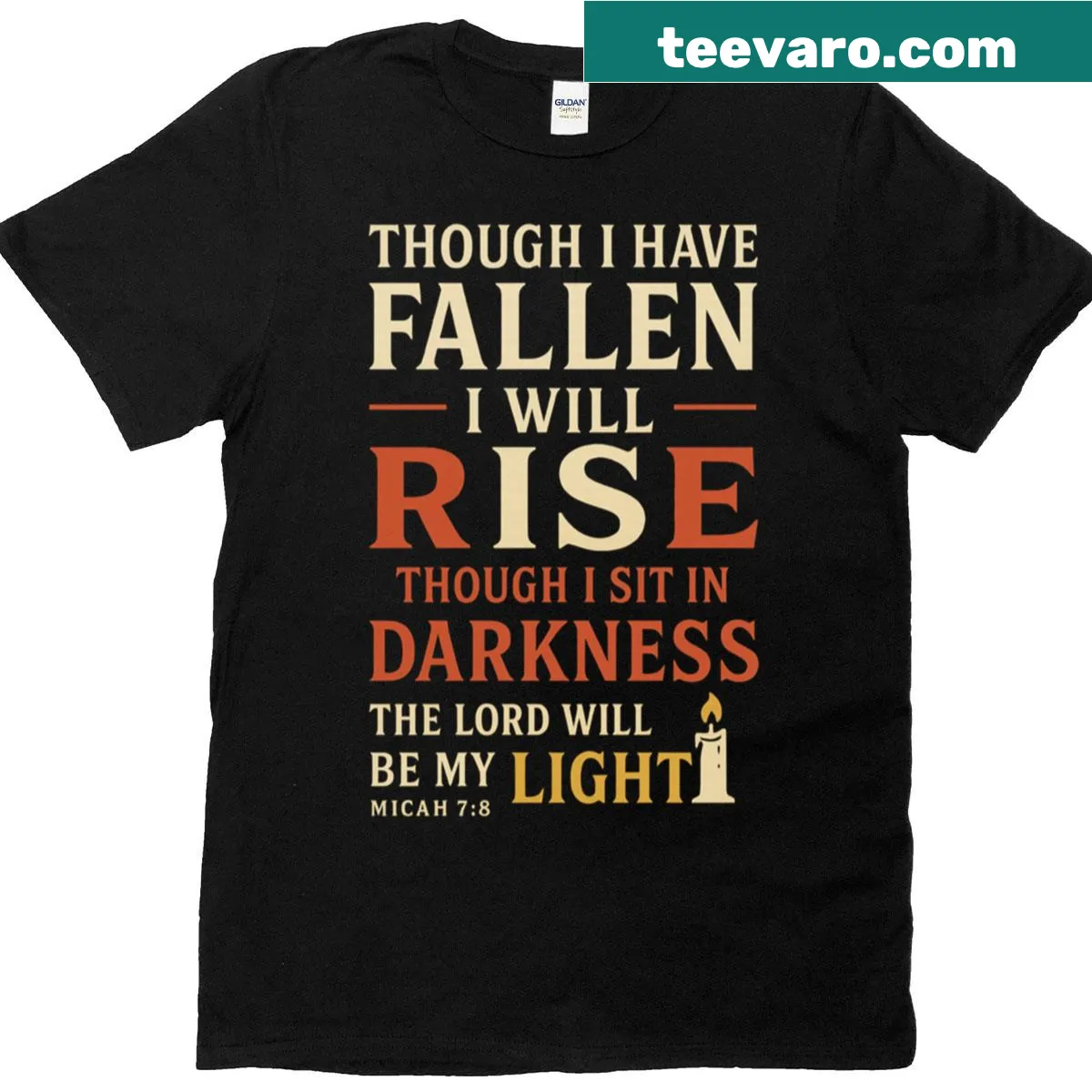 Inspirational T-shirt featuring the phrase 'I Will Rise' in bold typography — on a men's t-shirt