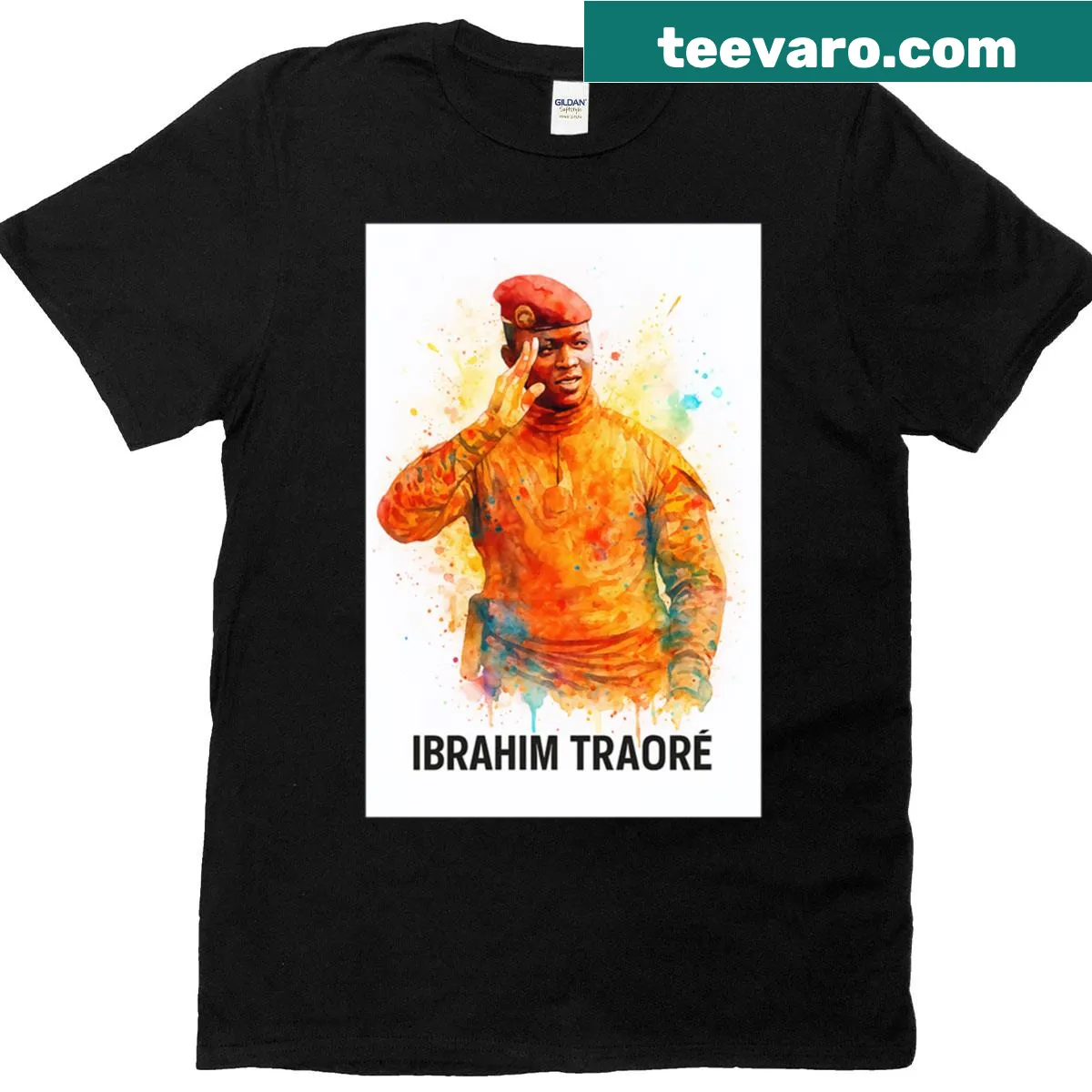 Tribute t-shirt featuring a salute design for Ibrahim Traore — on a men's t-shirt