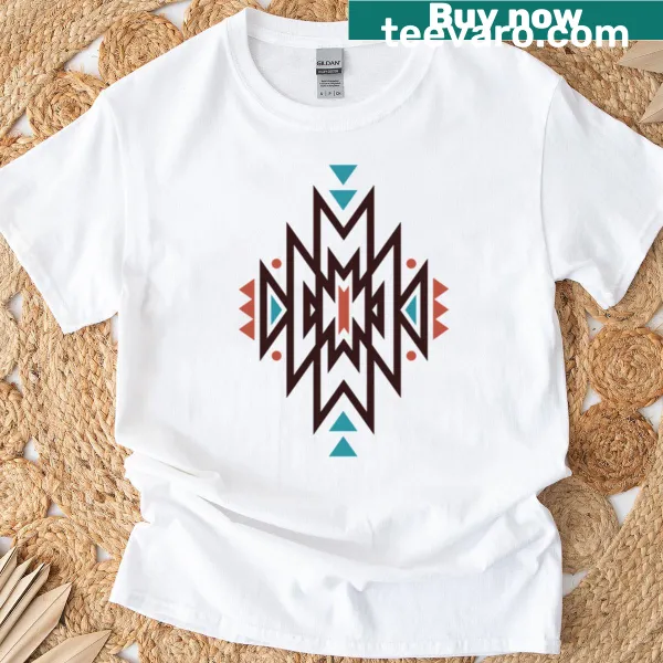 Aztec symbols illustrated on a T-shirt in a geometric design