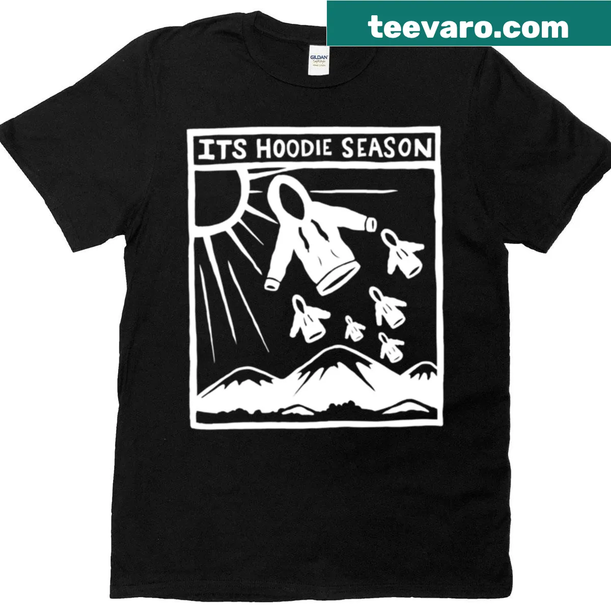 Playful T-shirt featuring the phrase 'It's Season' in an inverted design — on a men's t-shirt
