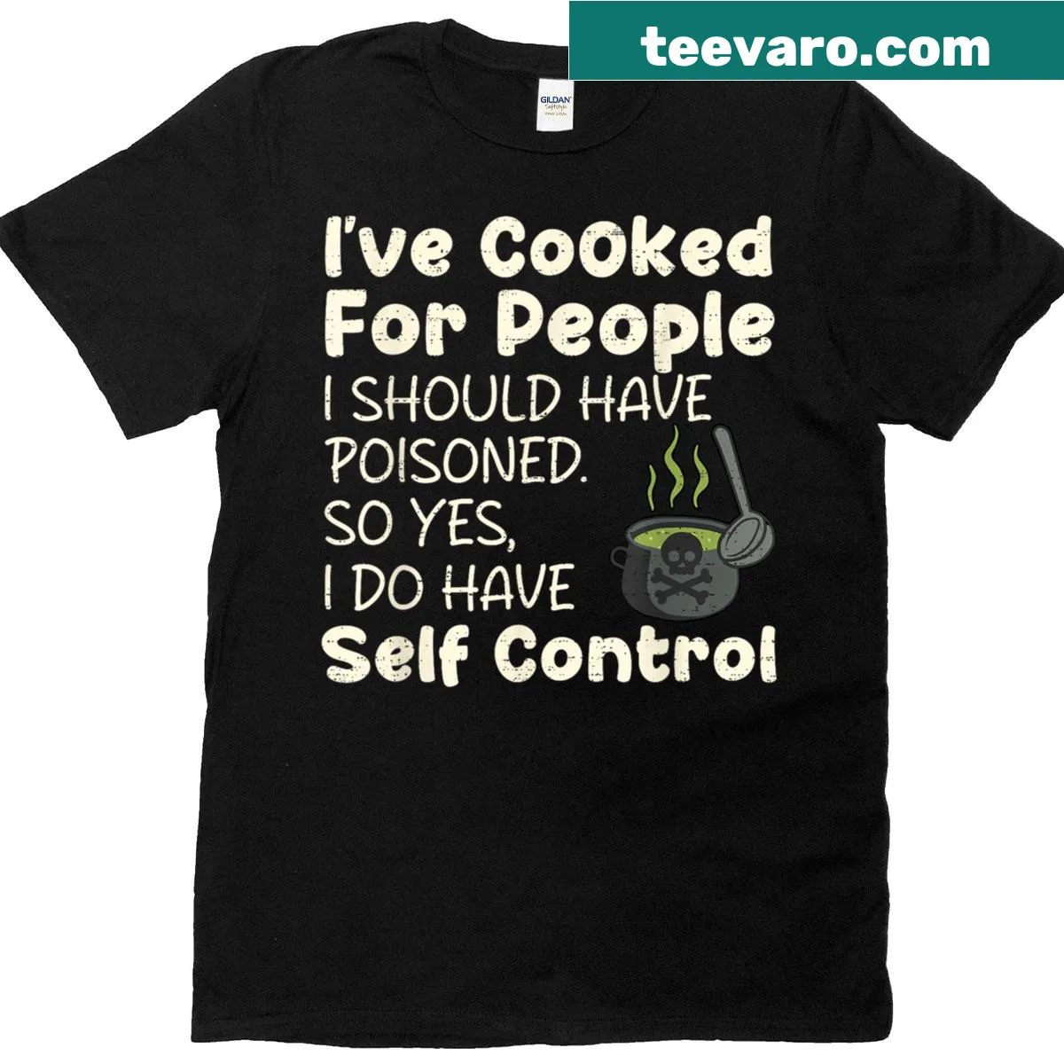 Funny t-shirt with a dark humor cooking phrase — on a men's t-shirt