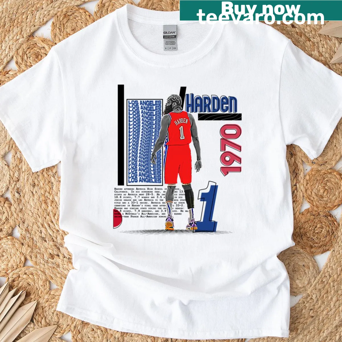 J Harden basketball player t-shirt with bold name design — on a men's t-shirt